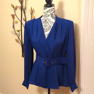 NWT Belted Blue Long Sleeve Blouse from Le Chateau Size Small